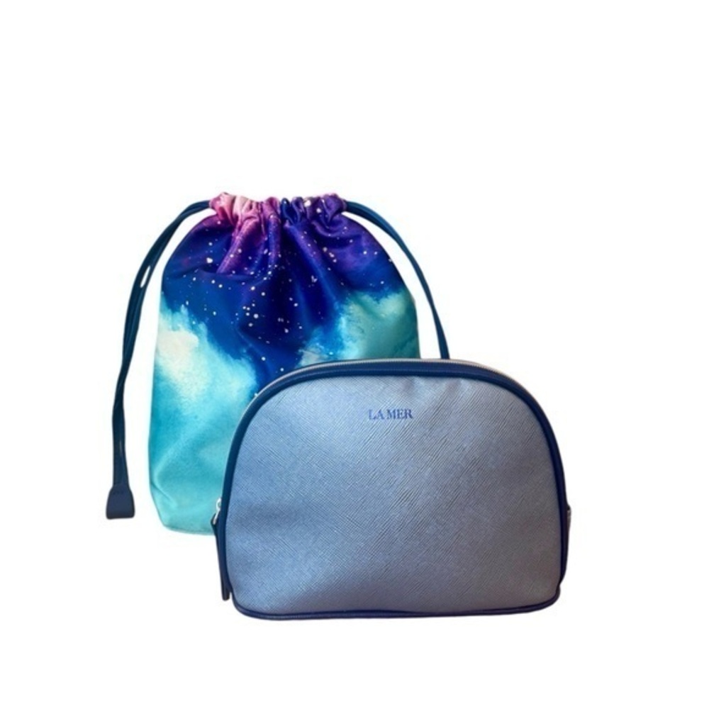 NEW La‎ Mer Blue Cosmetic Drawstring Zip Bags X 2 Bundle